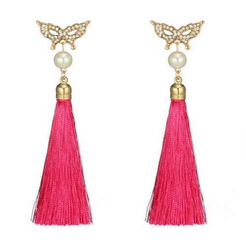 A-yg-5864pink Pink Tassels Bead Butterfly Mask Pearl Earstuds - Click Image to Close